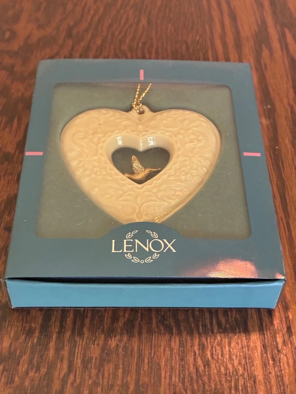 Lenox Laurels Heart-Shaped Porcelain Ornament with Gold Dove Accent